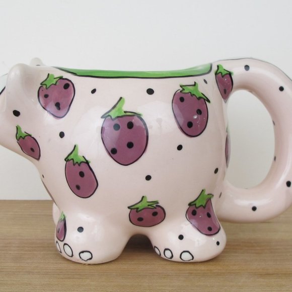 Pink Cat Bella Casa Ganz Strawberry Design Mug Planter Signed Pati A6 - Picture 2 of 6